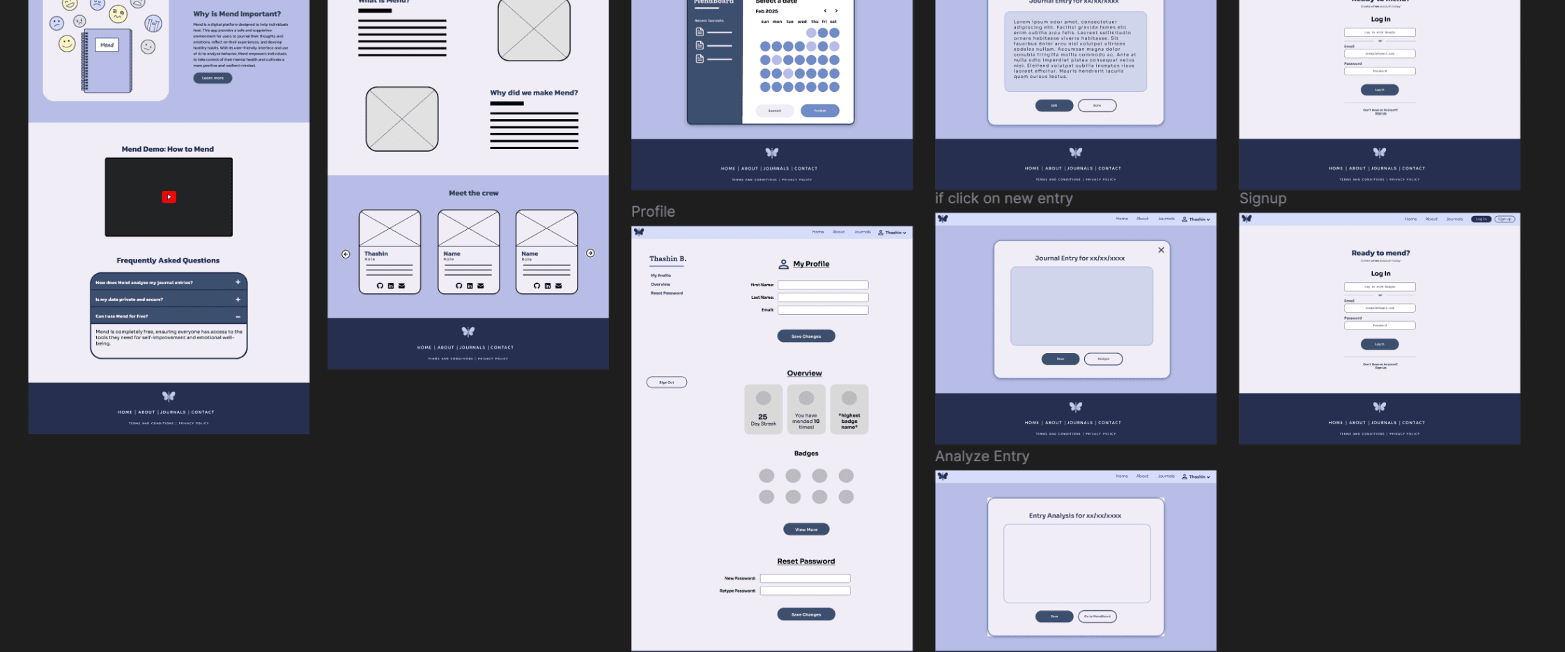 Mid-fi wireframes for Mend